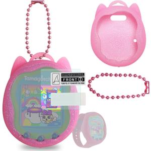 JCHPINE Silicone Case Replacement for Tamagotchi Uni, Screen Protector for Tamagotchi Uni Band Pet Accessories (Pink Silicone Case and Screen Film)