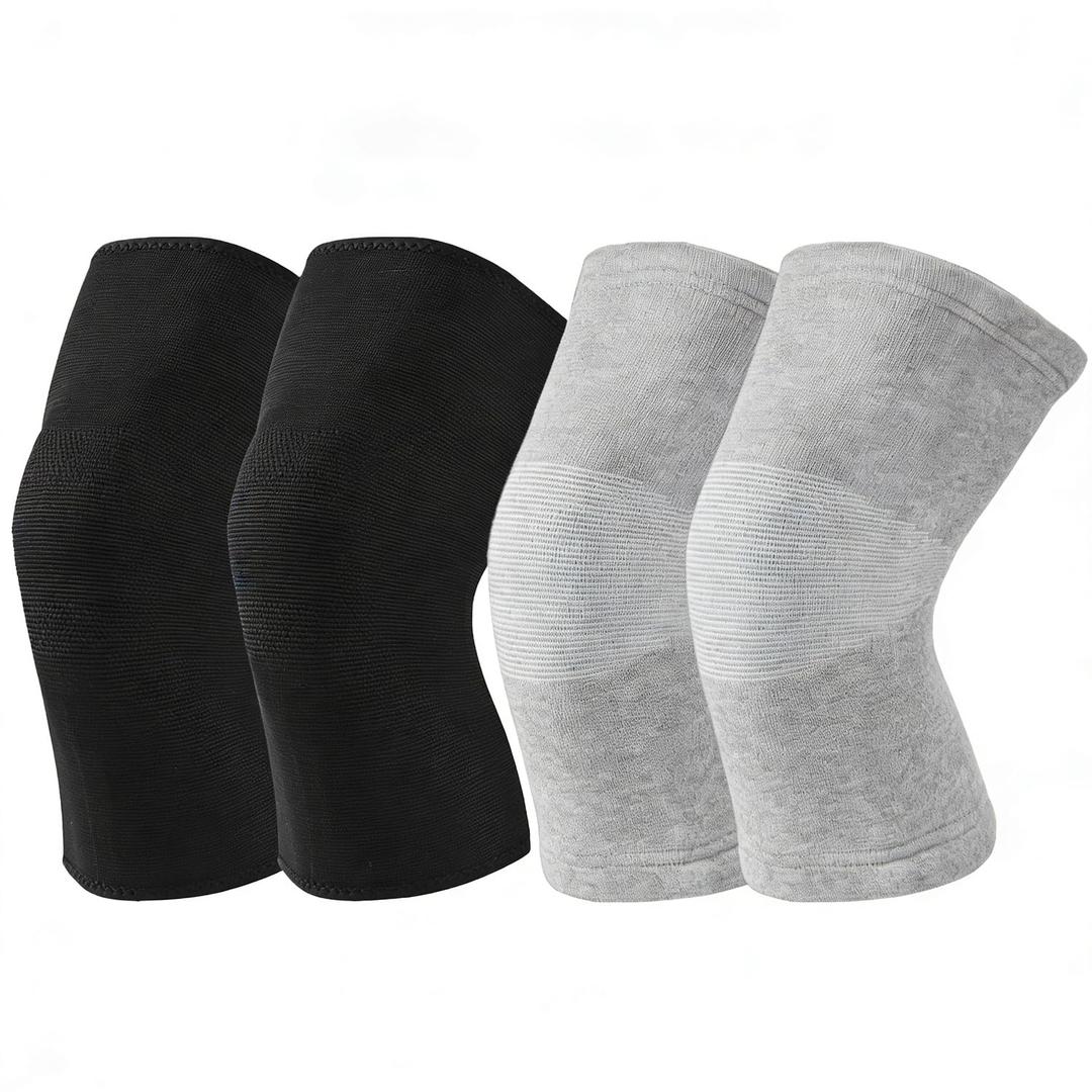 Bamboo Charcoal Compression Knee Sleeve for Runners & Arthritis - Elastic, Breathable Knee Support Pads with Warmth & Odor Control (Gray+Black) (Large)