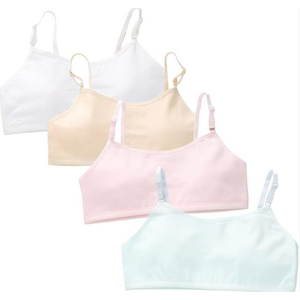 4 Pieces Girls Sports Bra Non Padded Training Bras Cotton Crop Tops Breathable Mesh Seamless Racerback Sports Bra Wireless Double Layer Vest Soft Underwear for Running Sports Size S