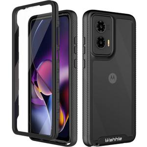 Wahhle Compatible with Moto G Stylus 5G 2024 Case, Built in Screen Protector Full Body Shockproof Slim Fit Bumper Protective Phone Cover for Motorola G Stylus 5G 2024 Men Women-Black/Clear