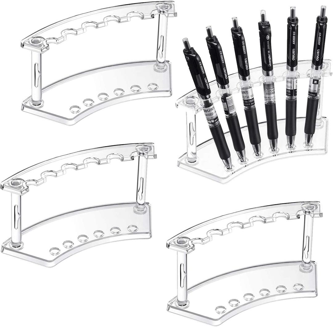 Clear Plastic Pen Holder Display Stand - 4 Pack, 6-Slot Organizer for Home Office & Store Use