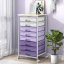 SYKIARIOL Rolling Cart with Drawers,Utility Cart With 8 Drawers and Wooden Tabletop for Living Room, Classroom, Bedroom, Bathroom, Dorm, Office, Purple