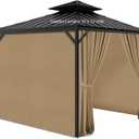 Gazebo Privacy Curtains 10' x 12' with Zipper 4-Panels Side Wall Universal Replacement for Patio, Outdoor Canopy, Garden and Backyard (Curtain Only) (Khaki)