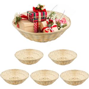 6 Pack Bamboo Bread Basket, 12" Round Stackable Gift Baskets, Woven Food Storage Serving Organizer for Vegetables Snacks Berry Fruit, for Kitchen Restaurant Centerpiece Display Party Wedding