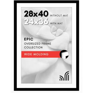Americanflat 28x40 Poster Frame with Polished Plexiglass - Use as 24x36 Frame with Mat or Display 28x40 Photo Without Mat - Epic Collection - Wide Picture Frames for Wall Display - Black