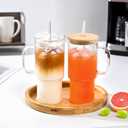 32oz Glass Cups with Handle Lids and Straws, Borosilicate Glass Tumblers for Iced Coffee, Smoothies, Fruit Drinks. Reuseable Glasses Cups for Cold/Hot Water (glass lid 1 pack)