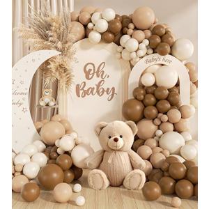 140Pcs Netural Balloon Garland Arch Kit, 5 10 12 18inch Brown Beige Nude Tan Balloons for Birthday Party Netural Bear Baby Shower Decorations