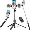 Selfie Stick Tripod with Fill Light, Phone Selfie Stick,Durable Stainless Steel Design,Bluetooth Remote Control,and Stable Three-Legged Support for Live Broadcasts,Video Shooting (Black)