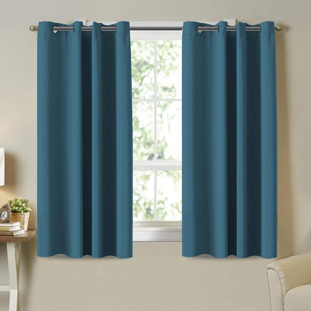 2 x Turquoize Dark Teal Thermal Blackout Curtains - 63 Inch Length Grommet Top, 2 Panels Set, Room Darkening for Bedroom & Living Room, 52 x 63 Inches