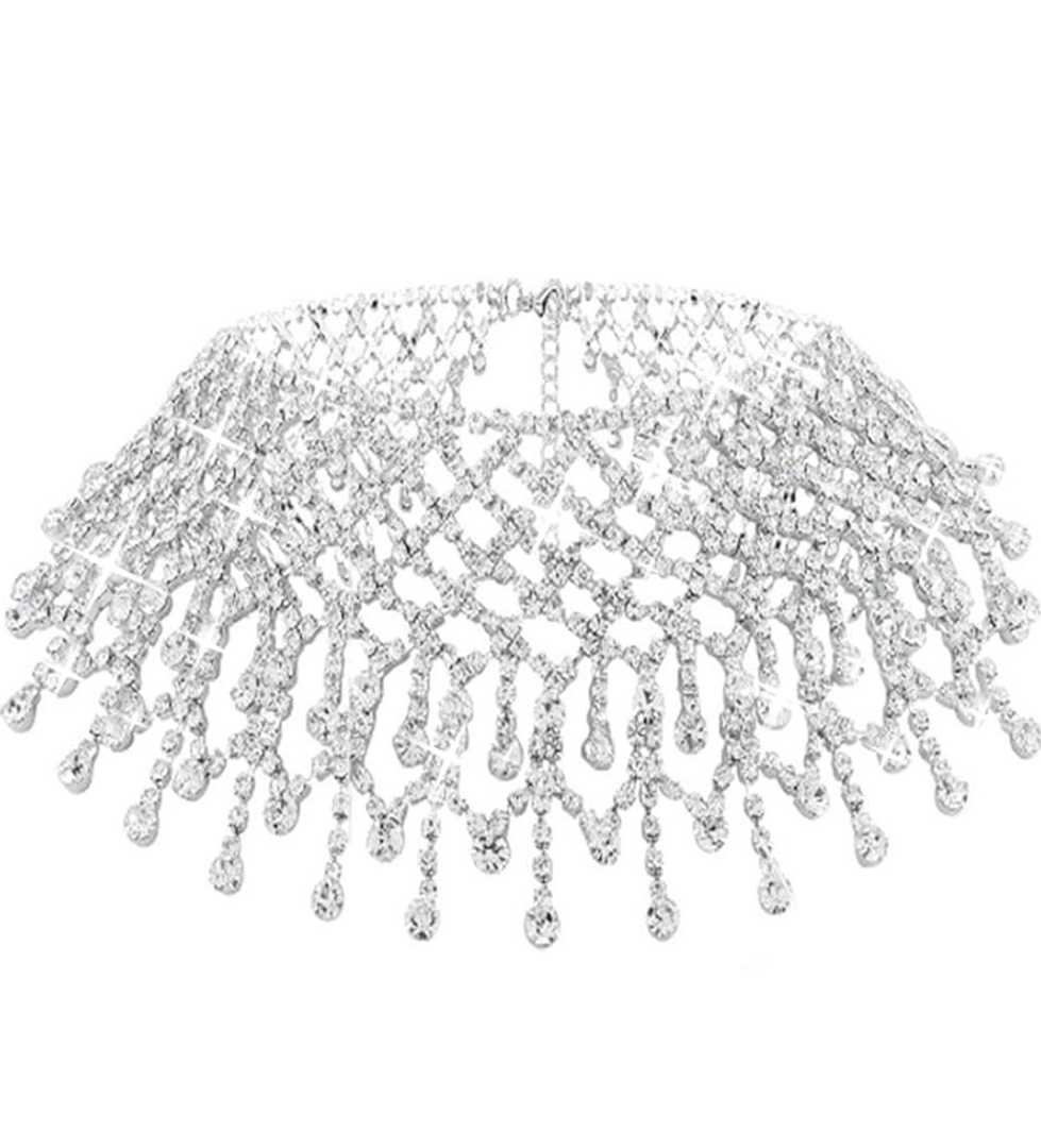 Nicute Rhinestone Choker Necklace Silver Crystal Necklaces Bling Wedding Prom Necklace Jewelry for Women