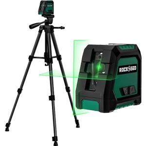 RockSeed Dual Modules Line Laser, Self Leveling Laser Level, Horizontal and 150 Vertical Green Beam, 2 AA Batteries, Carrying Bag, for Home Decoration/DIY/Construction Site