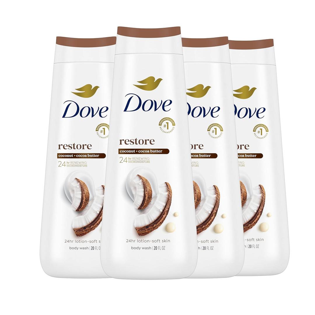 Dove Body Wash Restoring Coconut & Cocoa Butter Healthy-Looking Skin Gentle Skin Cleanser That Effectively Washes Away Bacteria While Nourishing Your Skin 20 oz