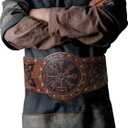 HiiFeuer Viking Embossed Wide Belt, Nordic Faux Leather Armor Belt Knight Corset Belt, LARP Costume (Brown A)