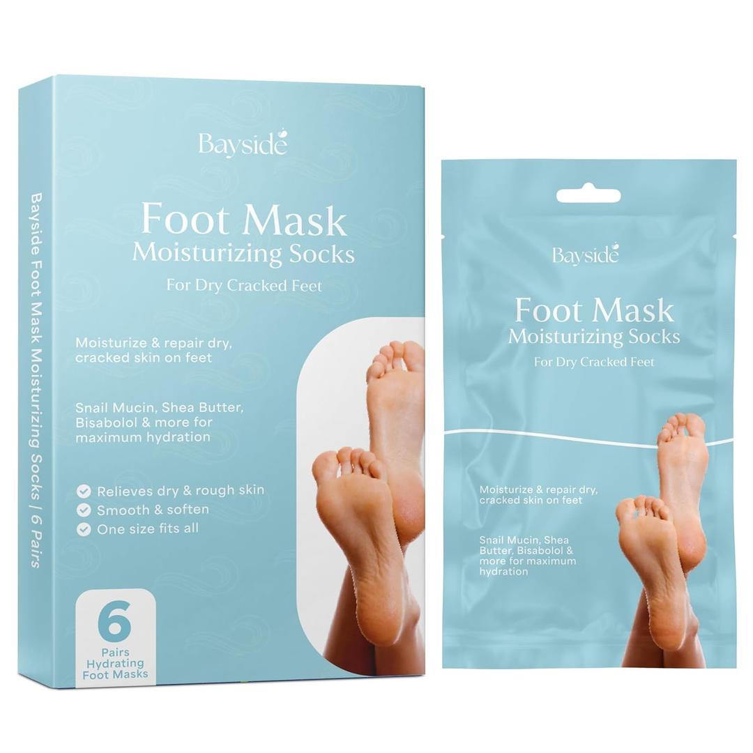 Foot Mask Moisturizing Socks for Dry Cracked Feet | Hydrates with Snail Mucin Shea Butter Hyaluronic Acid Bisabolol Vitamin E | Exfoliating Foot Mask for Callus Removal Dead Skin and Soft Feet