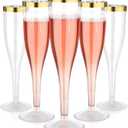 Goodluck 36 Pack 6.5 oz Plastic Clear Champagne Flutes with Gold Rim, Disposable Champagne Toasting Glasses for Wedding, Engagement, Party, Mimosa Bar
