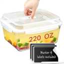 Extra Large Oven Safe Glass Food Storage Container with Airtight Locking Lid & Handle. 6500ml / 220oz / 28 Cup - Storing Lunch Food, Vegetables, Fruits, Baking Casserole, Roasting Turkey, BPA Free.