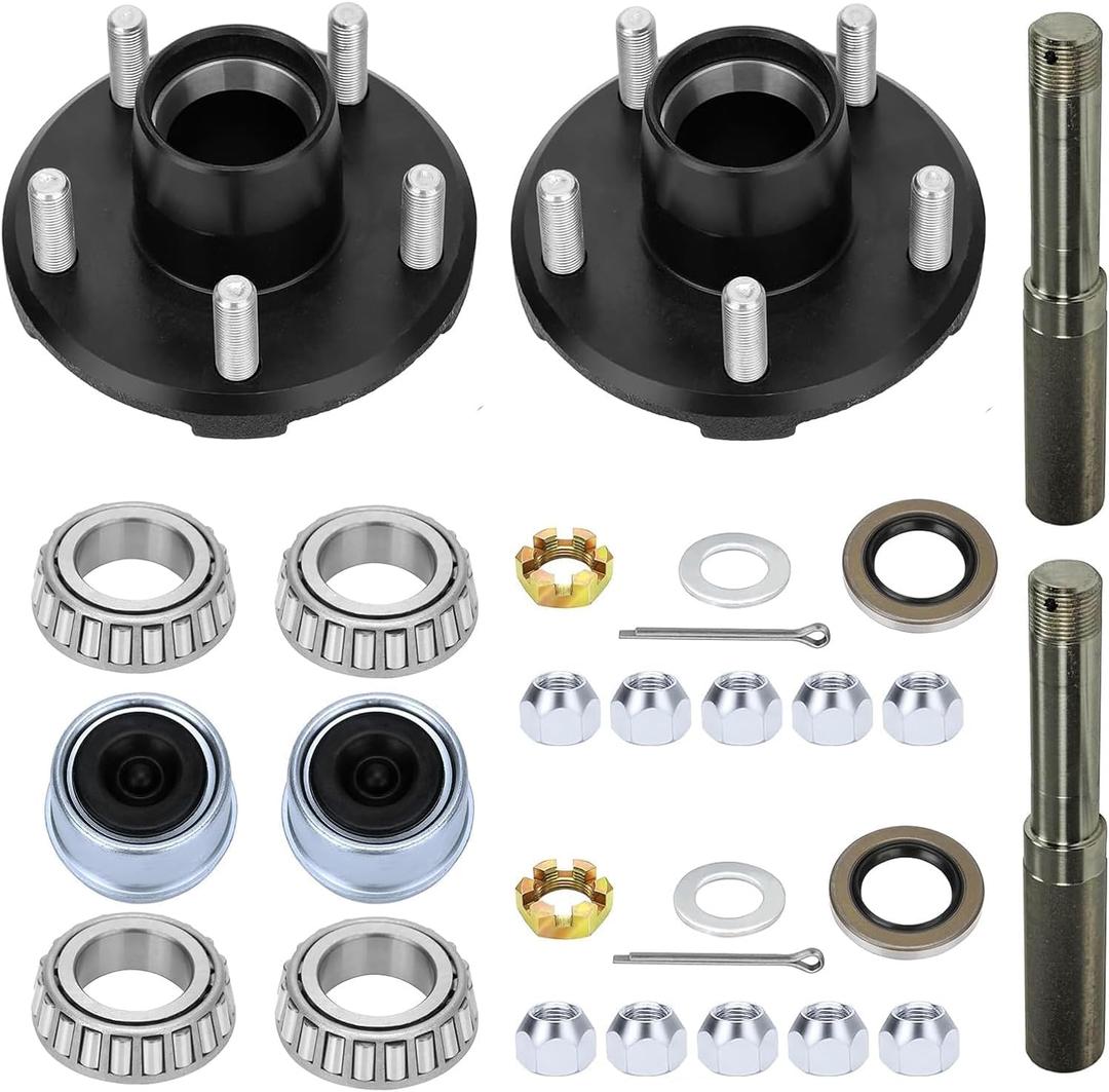 2 Set 2000 lbs Trailer Axle Spindle Kit Round BT8 Spindle with 5-Lug 4.5" Hub, Trailer Axle Kit for 2000 lb 5 Lug Trailer Hub Fits 1-1/16" Spindle, Fits Boat, Utility & Cargo Trailers