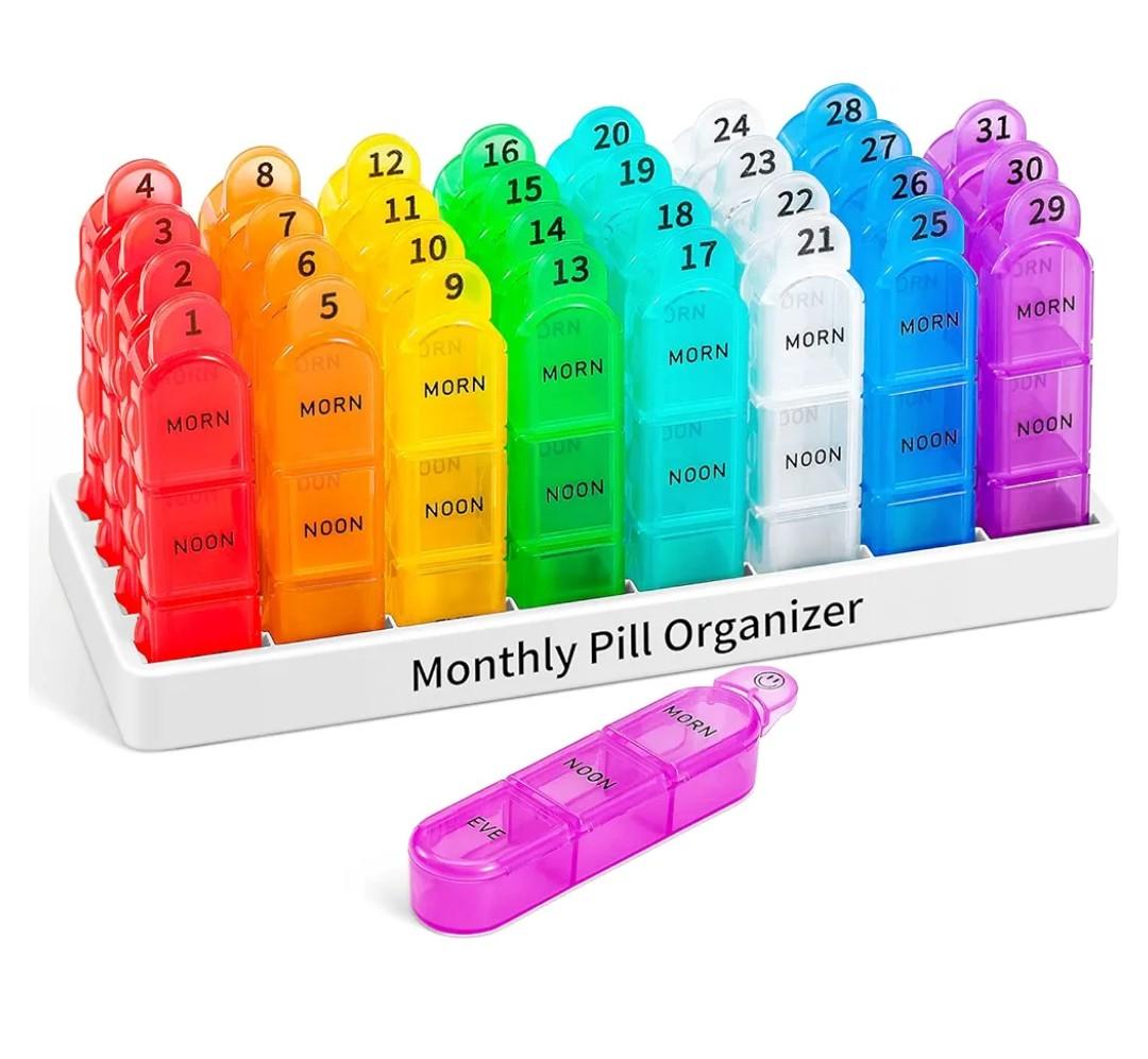 Daviky Monthly Pill Organizer 3 Times a Day, 30 Day Pill Organizer with Small Pill Box, One Month Medicine Organizer, 31 Day Pill Case Pill Container to Hold Vitamin, Supplement and Medication