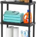 IRIS USA 3-Shelf Light Duty Plastic Storage Shelves, 150lb Capacity, 33"H x 24"W x 12"D, Medium Modular Shelving Unit Storage Organizer for Garage, Home, Bathroom & Laundry, Storage Rack - Black