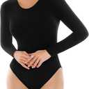 SINOPHANT Long Sleeve Bodysuits for Women Crew Round Neck Basic Stretchy Slim Fit Body Suit Tops L