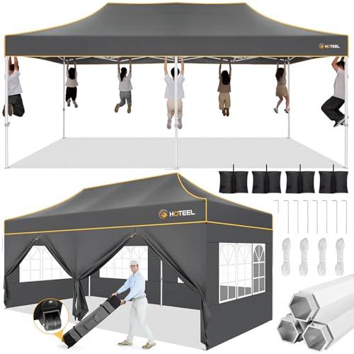 Hoteel 10x20 Pop Up Canopy Tent Heavy Duty with 6 Sidewalls, Waterproof Party Tent, Easy Set-up Commercial Instant Tents with Roller Bag & Sandbags, Hexagonal Leg 