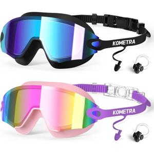 2 Pack Adult Swim Goggles, Frameless Anti-Fog UV Protection Swimming Goggles, Clear Vision Pool Goggles for Men Women