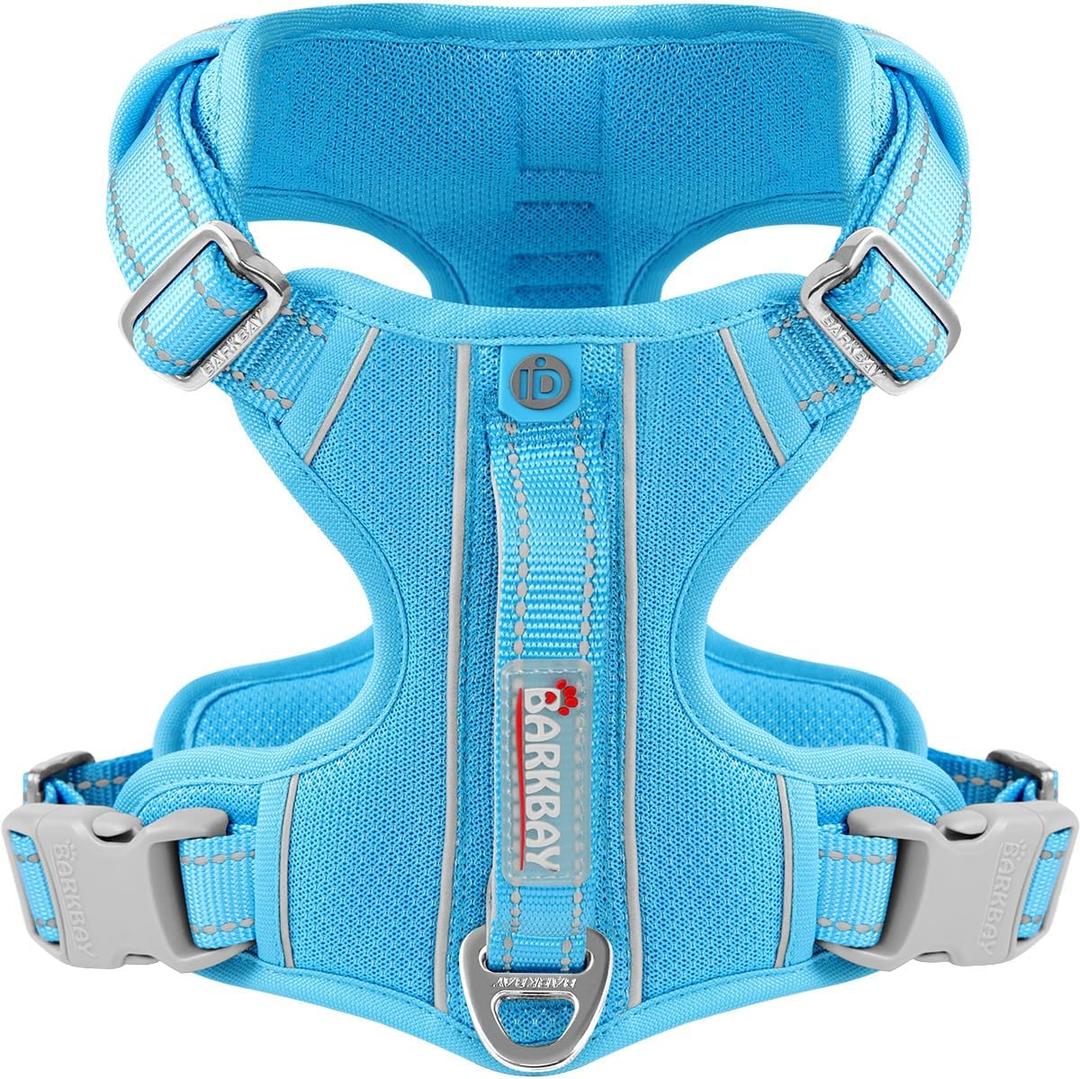 BARKBAY Dog Harness No Pull with ID Tag Pocket - Heavy Duty, Reflective, Easy Control for Large Dogs(Blue,M) (Medium(Chest:22-27"))