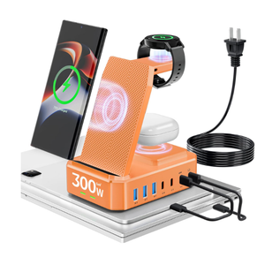 300W Wireless Charger for Samsung,Zutspzss 10 in 1 Wireless Charging Station, 65W USB C Fast Charging Stand for Samsung S25 Ultra/S24/S23/S22/Z Fold,Galaxy Watch Ultra7/6/5,Galaxy Buds,Orange