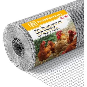 16in x 10ft Hardware Cloth - 1/2 Inch 19 Gauge Chicken Wire, Hot-Dip Galvanized After Welding Wire Mesh Roll for Garden Fencing, Chicken Coop & Poultry Cage