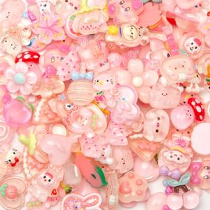 60pcs Slime Cute Set for Crafts, Resin Charms Set Ornament Scrapbooking, 3D Flatback Cute Charms for Embellishments Scrapbook and Mini Decorations (Pink)