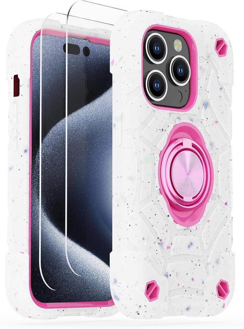 KCJ Compatible with iPhone 15 Pro Max Case with[2Screen Protectors&1xCamera Lens Protector] Duty 3-Layer Rugged Pocket-Friendly Military Grade Shockproof Heavy Duty Case for iPhone 15 Pro Max