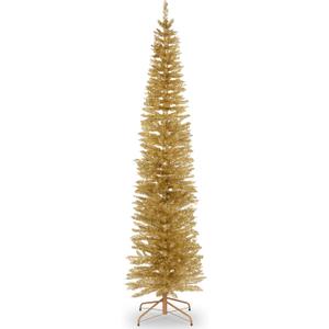 National Tree Company 7 ft Unlit Champagne Gold Tinsel Slim Artificial Christmas Tree, 640 Tips, Includes Stand