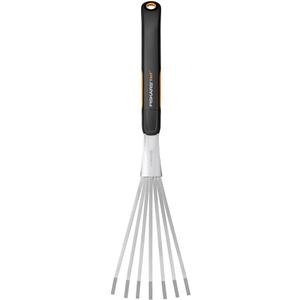 Fiskars Xact Hand Rake, Heavy Duty Gardening Hand Tool with Ergonomic Handle and Hanging Hole for Storage, Stainless Steel Head and Tines, Perfect for Maintaining a Raised Garden Bed