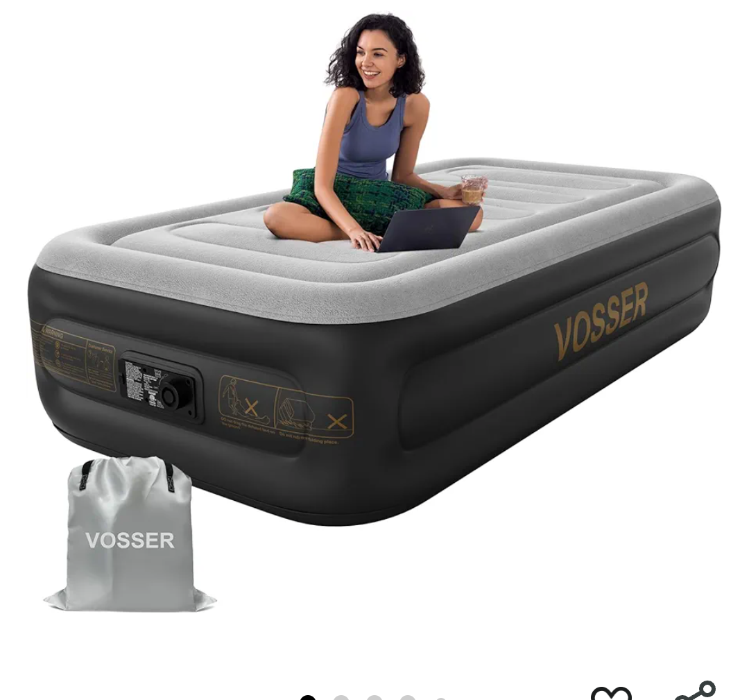 VOSSER Air Mattress Twin with Built in Pump,18''Blow up Mattress 2 Mins Self-Inflation/Deflation,Thicker Inflatable Mattress Leak-Proof,Flocked Top Air Bed with Storage Bag for Home, Camping & Guests Size Short Twin