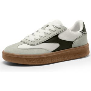 Vilanva Women's Fashion Sneakers Casual Tennis Shoes with Genuine Suede Classic Retro Gum Sole Walking Trendy Footwear (8, White Multi)