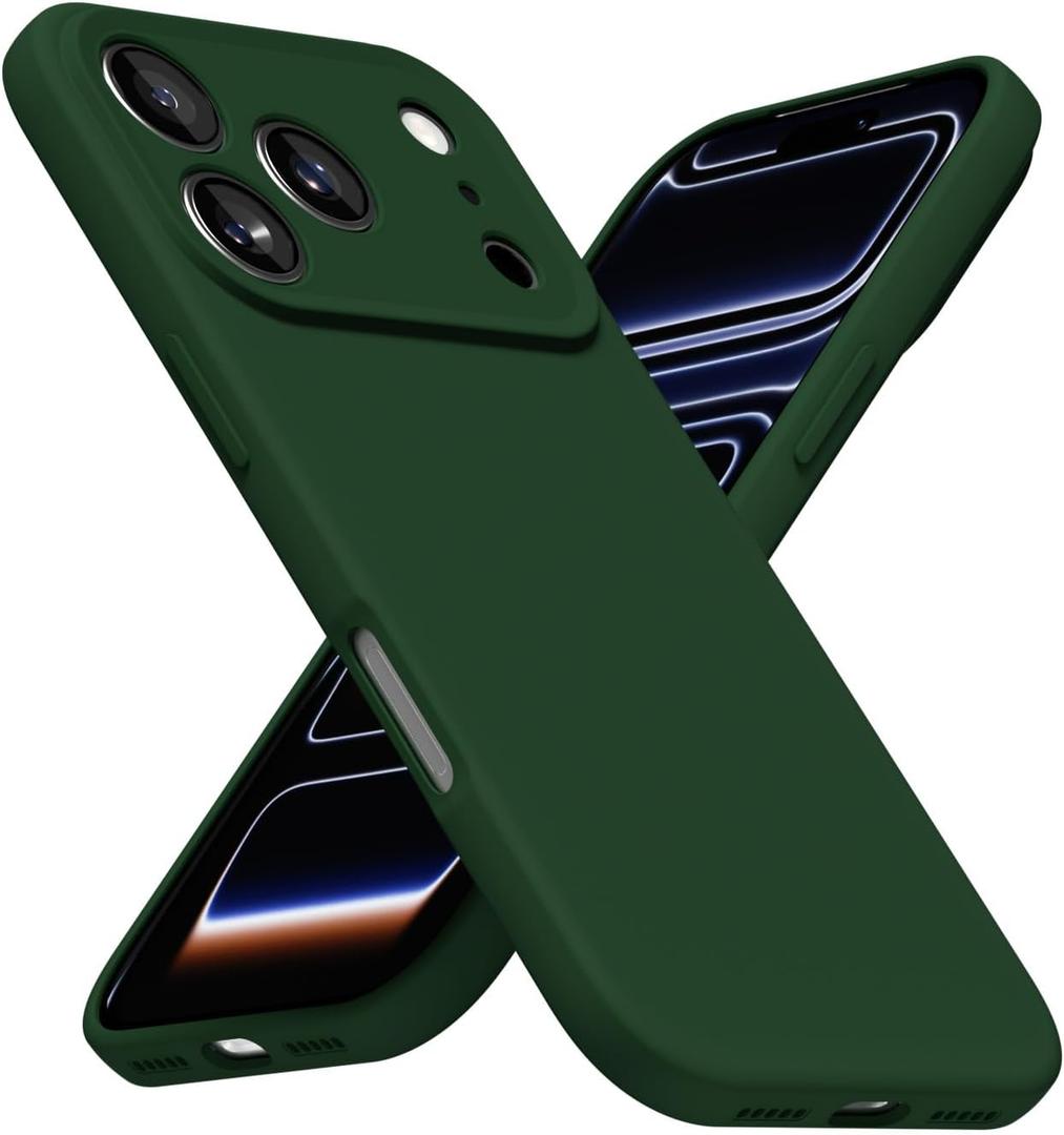 LoeoeL for iPhone 17 Pro Max Phone Case Silicone, Minimalist Ultra Thin Slim Soft Rubber Gel Solid Color Matte TPU Cute Case for Women Men, Girly Plain Aesthetic Design & Camera Cover, Dark Green