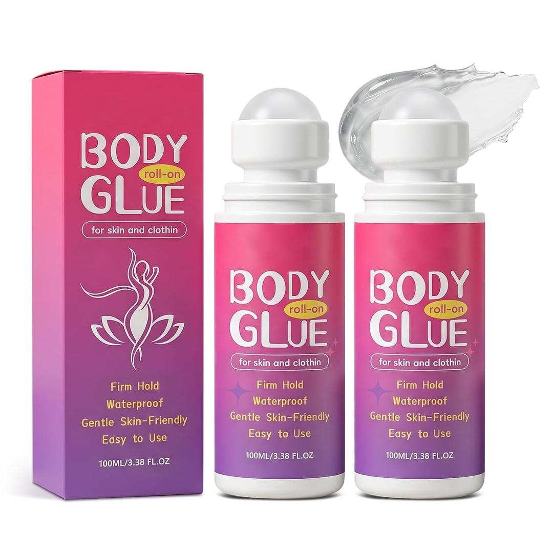 2PCS Body Glue for Clothes & Skin 100ml, Liquid Body Adhesive, Water Wash Off Butt Glue for Dancers, Sweat Resistant, Strong Fabric-Safe Fashion Glue for Stagewear, Wigs, Socks, Bras & Costumes