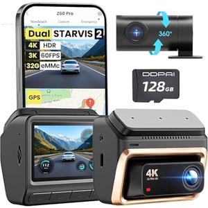 DDPAI 4K Dual Dash Cam Front and Rear, Dual STARVIS 2 IMX678 IMX662 Dashcam, Free 128G Card Included,Car Camera with 32G eMMC, 3K/60FPS, 5G WiFi GPS, 3" IPS, Night Vision, 24H Parking Mode, Z60 Pro