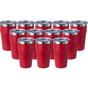 MEWAY 16oz Tumbler Double Wall Vacuum Insulated Travel Mug Bulk, Stainless Steel Tumblers with Lid, Powder Coated Coffee Cups for Cold & Hot Drinks (Red,12 Pack)