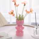 Pastel Pink Glass Vase-7 Inch Elegant Colored Vases for Flowers, Bouquet, Unique Bubble Flower Vases for Centerpiece, Wedding Table, Desk, Decorative Vase for Home Decor, Living Room, Office
