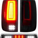 LED Tail Lights + 3rd Brake Light Compatible with Ford F150 2004-2008 Fleetside/Styleside Bed Model (Fit Factory Halogen Type) Rear Brake Lamp Taillights Assembly, Black Housing Smoke Lens