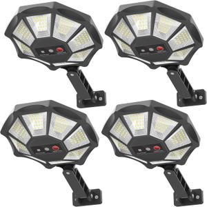 OKPRO Solar Lights Outdoor, 168LED 6500K Flood Light Dusk to Dawn, 8 Sides Solar Outdoor Lights with Motion Sensor, IP66 Waterproof Solar Street Lights Outdoor for Yard, Pools(4 Pack)