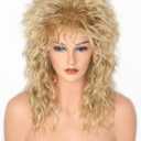 80s Rock Diva Wig Blonde Brown Fluffy Big Roll Mullet Wigs for Man or Woman Halloween Party Costume Cosplay Wig