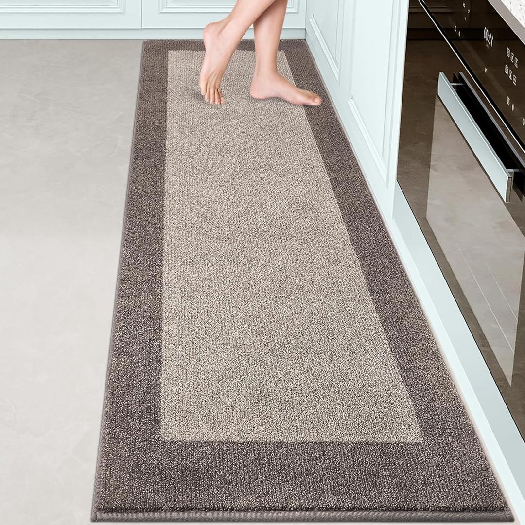 Machine Washable Kitchen Rug 24" x 84", Non Slip Kitchen Mat for Floor, Absorbent Entrance Runner Rug for Bedroom, Hallway, Bathroom, Door (Roll Packing) (Beige)