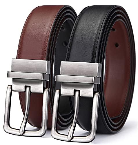 BULLIANT Men's Belt,Reversible Belt Adjustable For Gift Men 1.25”-Cut For Fit-2 Sides in 1 Belt(Not 2)(Black/Light Brown,32"-34" Waist Adjustable)