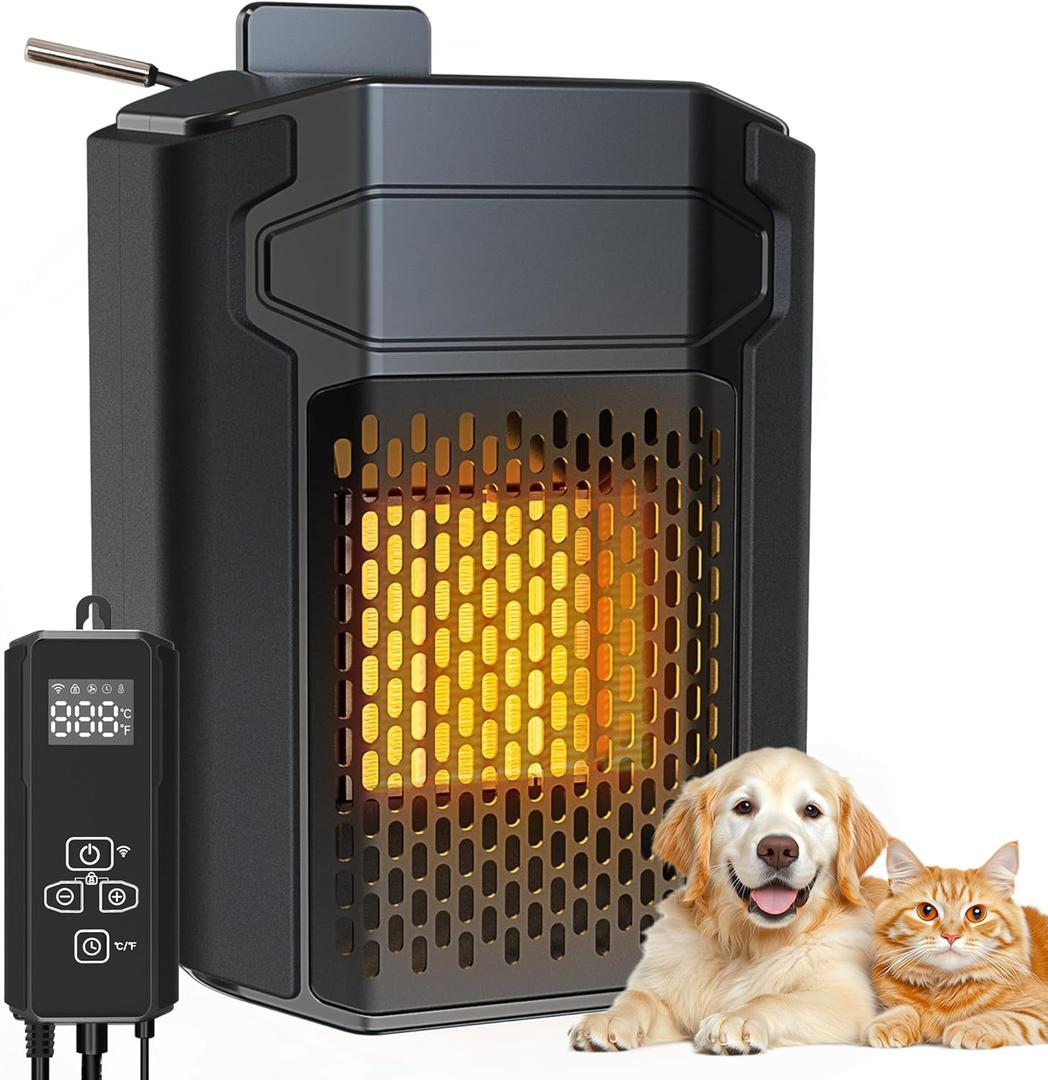 Outdoor Pet House Heater 500W - Kiroto WiFi APP Controlled Dog House Heater with Thermostat & Timer,Suitable for Winter Outdoor Heating of Outside Doghouses, Cat Beds and Chicken Coops