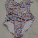 B2prity Women's One Piece Swimsuit Ruffle Slimming Tummy Control Bathing Suit Criss Cross High Waist 1 Piece Swimwear (Large, Orange Floral Printed)