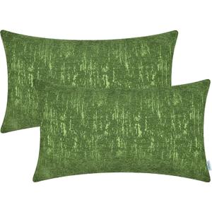CaliTime Throw Pillow Cases Pack of 2 Marbling Jacquard Solid Dyed Super Soft Chenille Cushion Covers for Couch Sofa Home Farmhouse Decoration 12 X 20 Inches Forest Green
