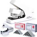 Deli Stapler, Effortless Staplers for Desk, 40 Sheet Capacity Heavy Duty, One Touch, No Effort, Easy to Load, with 2000 Staples & Staple Remover, Good for Office, Home Use, White