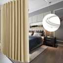 RYB HOME Room Divider Curtains with Flexible Track Wall Mount&Ceiling Mount, Blackout Floor to Ceiling Curtains with Hooks for Living Room/Sliding Door/Bedroom, Biscotti Beige, W100 x L108, 1 Panel